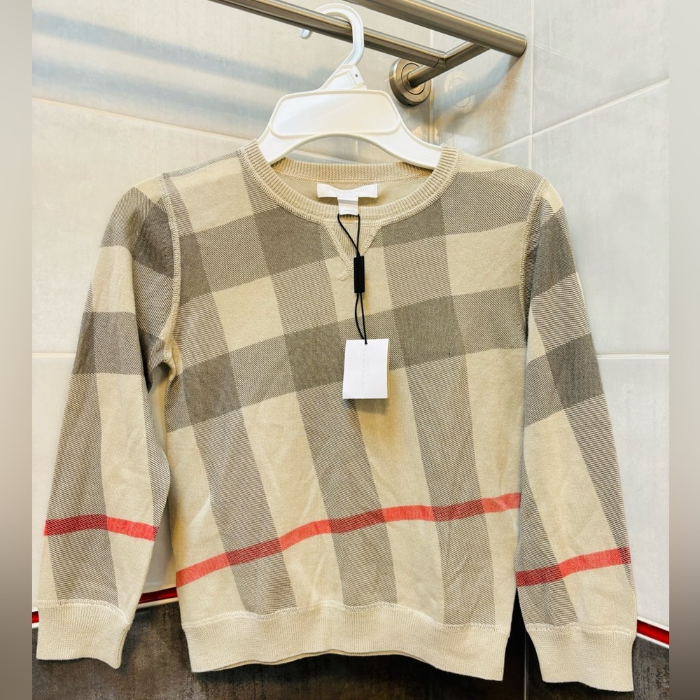 Burberry sweater, size 6, multi color, classic Burberry print, never worn, NWT